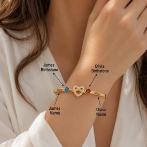 Braccialetto personalizzato con nodo a cuore, braccialetto con nome personalizzato, pietra portafortuna in zircone