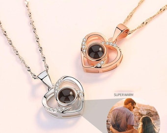 Collar con proyección de fotos en forma de corazón, medallón conmemorativo personalizado de plata de ley