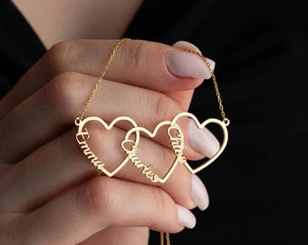 Personalisierte Familie Herz Halskette, Edelstahl Minimalist Schmuck