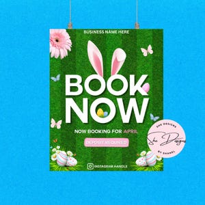 April Booking Flyer DIY Template, Customizable April Flyer, DIY Canva Template for Makeup, Hair, Lashes, Nails, Easter Booking Flyer, Spring
