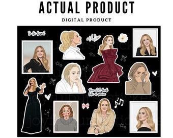 Arkusz naklejek Adele. Gadżety Adele. Fani Adele. Naklejka cyfrowa. Natychmiastowe pobranie w wersji 2