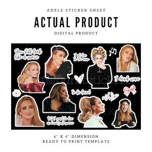 Adele-klistermärkesark. Adele-merchandise. Adele-fans. Digitalt klistermärke. DIREKT NEDLADDNING