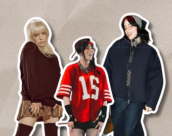 Billie Eilish Sticker Sheet | Billie Outfits | Billie OOTD | Billie Eilish Style | 14 Unique Stickers | Instant Download | Version 1