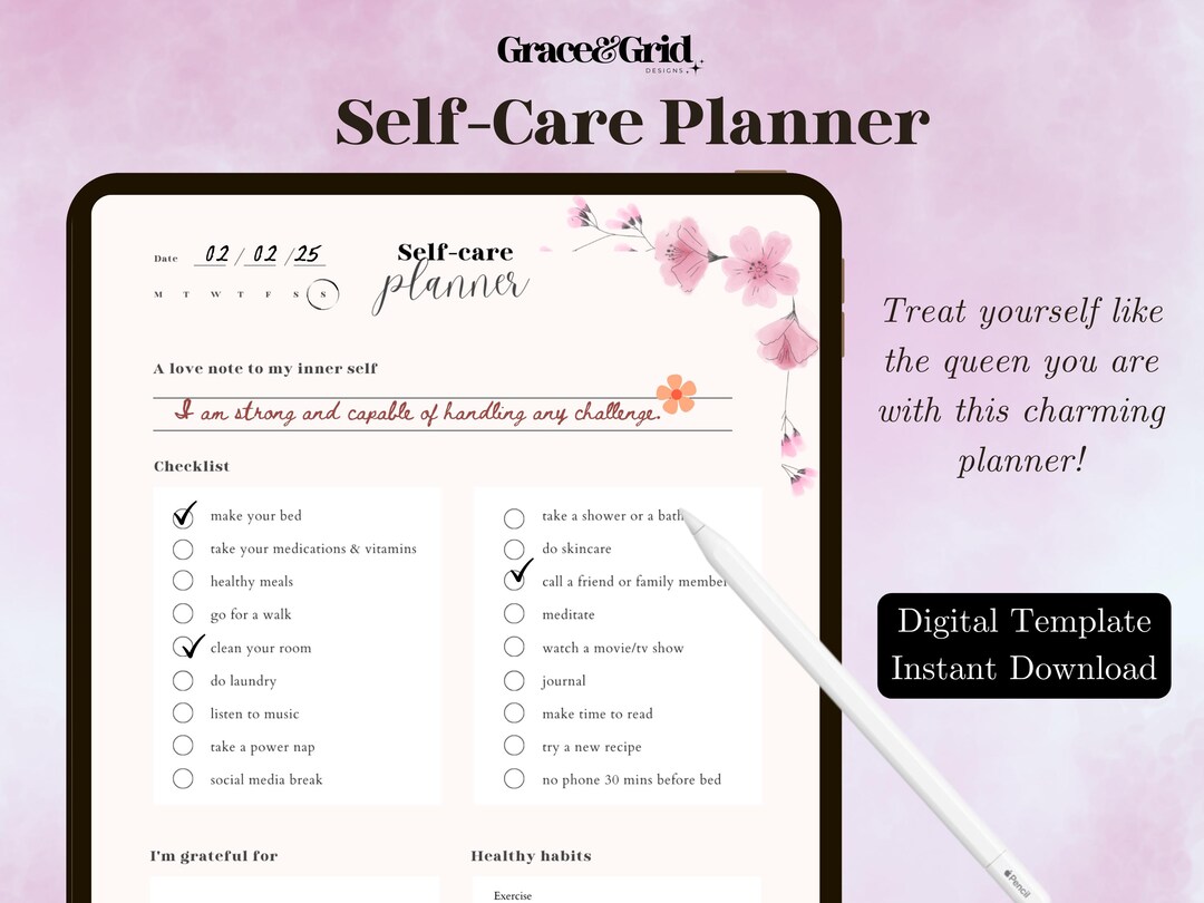 Daily Self Care Planner | Digital Template | Aesthetic Mental Health
