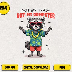 Not my trash Not my dumpster PNG, Funny raccoon PNG, Snarky Quote PNG, Cute Raccoon Mental Health Sublimation Design, Trash Panda Graphic