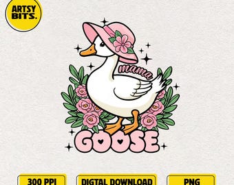 Pink Mama Goose PNG, Floral Mama png, Silly Goose PNG, Floral Goose Sublimation, Cute Goose Digital Art, Mama Design, Mother's Day PNG