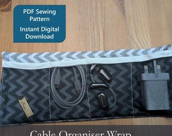 PDF Travel Cable Organiser Sewing Pattern: Cable wrap; quick to make; intermediate level