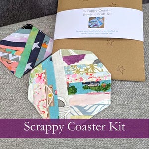Scrappy Coaster Sewing Craft Kit for Adults UK Beginner Sewing Project Make Your own Home Decor Fabric & Template Step by Step Instructions