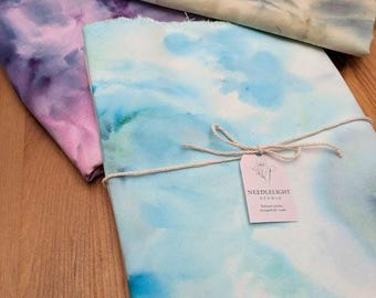 Hand Dyed Cotton Canvas Fat Quarter Fabric for Bag Making Applique Materials Slow Stitching Home Decor Blue Green Purple Olive Green Gift