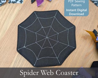 Modello per sottobicchiere a ragnatela, copritazza di Halloween in formato PDF, decorazione gotica spettrale, facile da realizzare, progetto veloce per principianti, bambini o ragazzi.