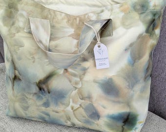 Hand Dyed Cotton Canvas Drawstring Project Bag with Handles Olive Green Knitting Project Bag Crochet Project Bag Gift for Knitters Tote Bag