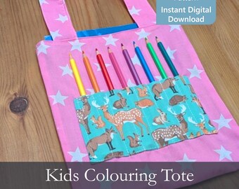 Borsa da disegno per bambini con cartamodello per cucito, ideale per la scuola materna, primaria e elementare, con astuccio per progetti artistici, matite e pastelli.