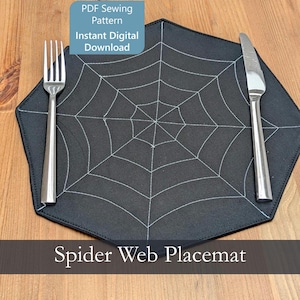 Spider Web Placemat Sewing Pattern Halloween Table Centrepiece PDF Pattern Spooky Gothic Decor Easy Beginner Sewing Quick Project Kids Teens