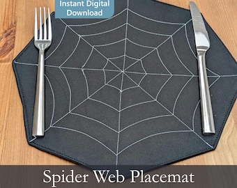 Modello per tovaglietta a ragnatela, centrotavola di Halloween, cartamodello PDF, decorazione gotica spettrale, facile, per principianti, progetto veloce per bambini e ragazzi.