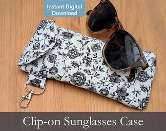 Custodia per occhiali da sole con clip, cartamodello PDF per viaggi, vacanze, facile da realizzare, astuccio per occhiali con portachiavi, progetto di cucito per principianti