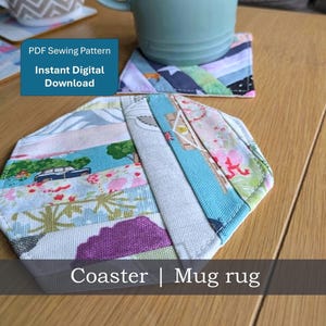 Striped Coaster Sewing Pattern Mug Rug Tutorial using scraps PDF Pattern scrap buster sewing projects for beginners printable templates
