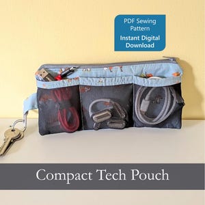 PDF Compact Tech Pouch Cable Organiser Sewing Pattern Keyring Cord Keeper Pencil Case Bag Organiser with Zip Beginner Sewing for him or her