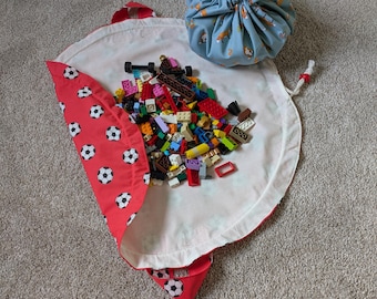 Medium travel play mat storage bag for lego or kids toys: Fully lined with handles, bespoke, lots of fabrics available