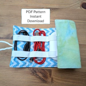 PDF Easy Travel Cable Organiser Sewing Pattern Cord Wrap Quick to Make Beginner Friendly Bag Organiser Tech Purse roll Gifts to Sew Him Her