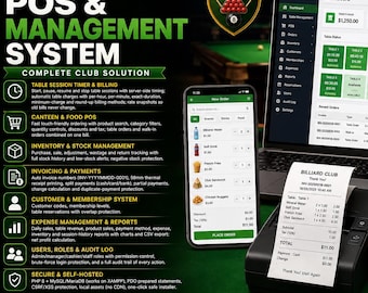 Billiard POS System, Snooker Club Management, Pool Table Timer, Canteen POS, Inventory & Reports
