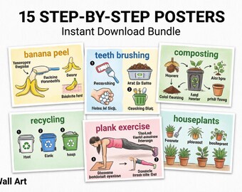 Bundel met 15 stapsgewijze educatieve posters voor lifestyle