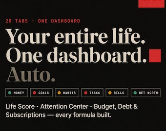 Life Management Spreadsheet | Personal Dashboard Excel Google Sheets | Budget Tracker Goal Habit Planner