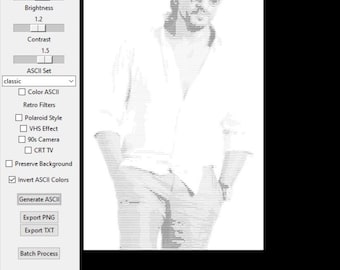 Software retrô de arte ASCII para Windows – Retratos digitais personalizados em JPG e TXT, gerador em lote