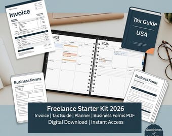 Kit Inicial para Freelancers 2026 | Fatura, Guia de Impostos, Planejador e Formulários Comerciais em PDF