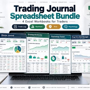 4-in-1 Trading Journal Spreadsheet Bundle | Excel Trade Log, Strategy Backtester, Prop Firm Risk Tracker & Psychology Journal