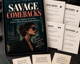 Savage Comebacks eBook | Confident Replies for Bullies, Roasts, Office Drama & Boundaries | Digital PDF Guide