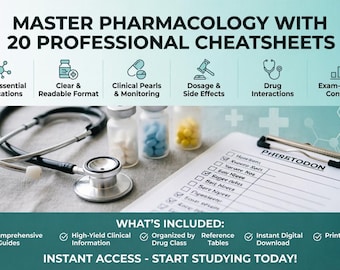Cheatsheetbundel farmacologie | 300+ medicijnen pdf | Student medische verpleegkunde | USMLE NCLEX | Direct downloaden