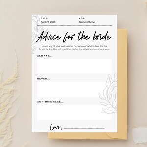 Advice For The Bride, Printable Bridal Shower Games, Instant Download, Bridal Shower Ideas, Wedding Games, Shower Party Games