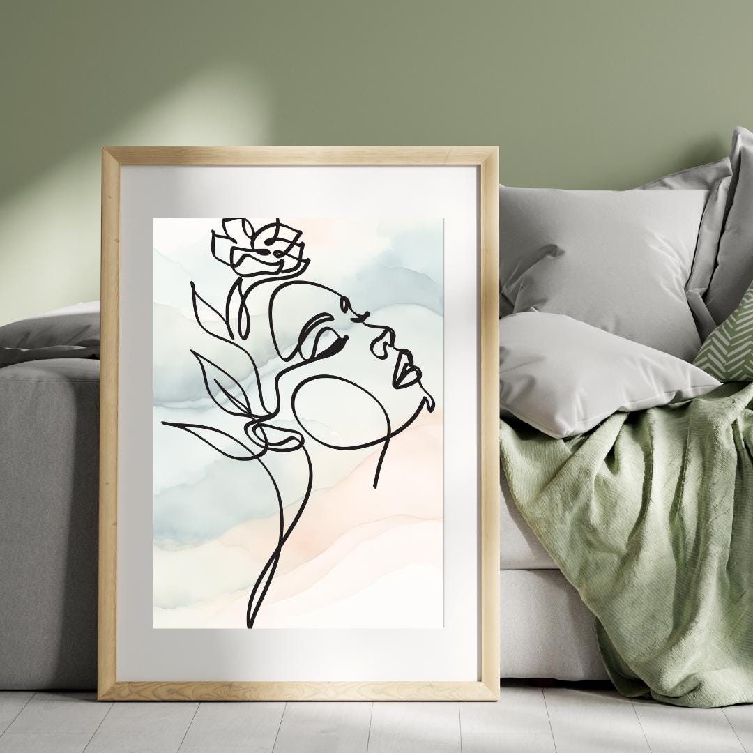 Minimalist Line Art Print | Modern Abstract Face Art | Floral ...