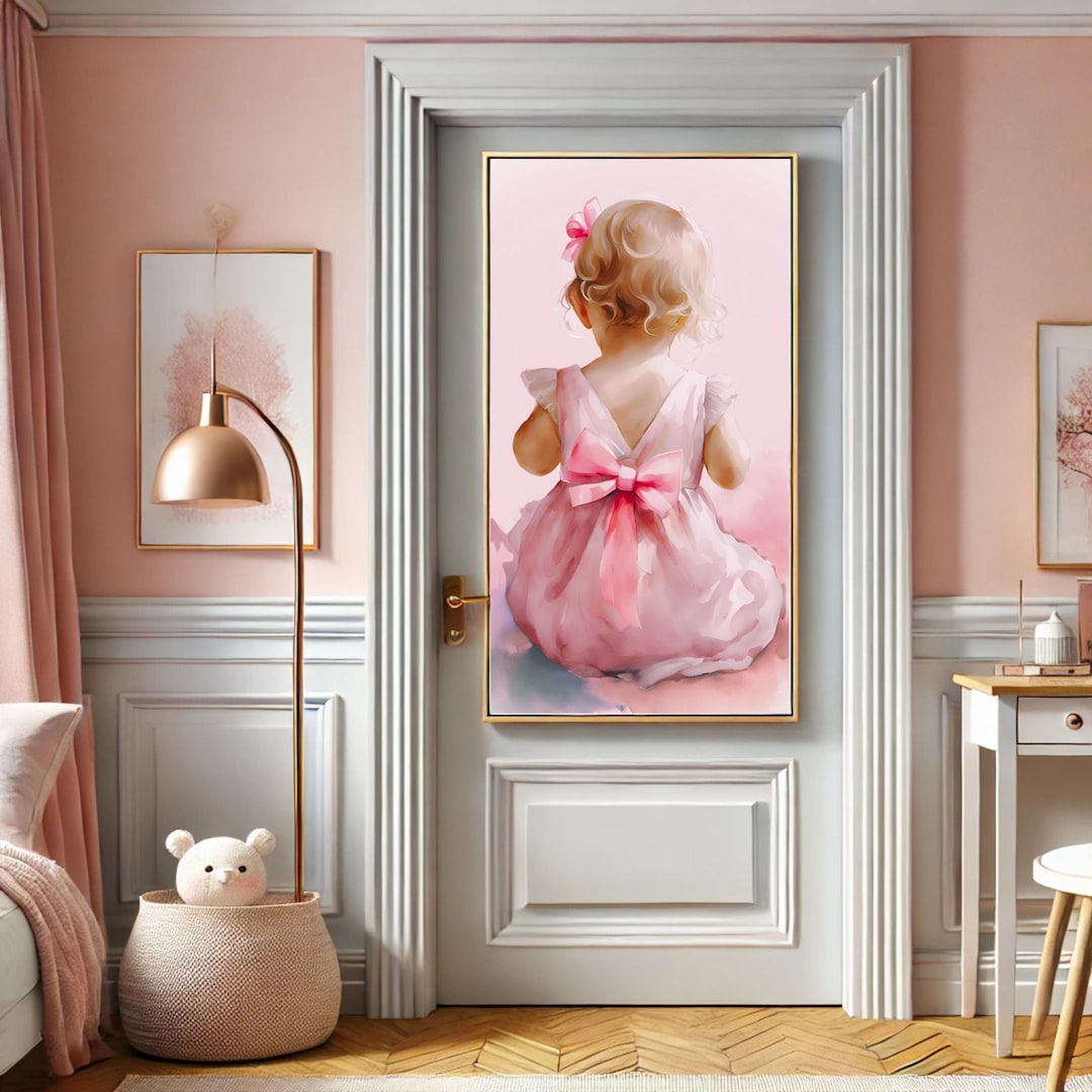 Pink Bow Nursery Wall Art – Baby Girl Room Decor – Watercolor Digital ...