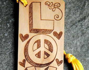 Love Bookmark, Hippy Bookmark, Love and Peace Bookmark