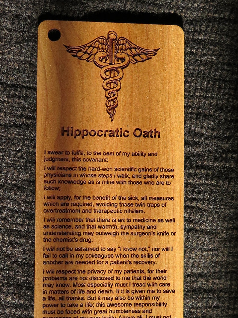 hippocratic oath bookmark medical bookmark solid wood etsy