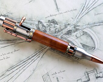 Steampunk Style Pen made from Madrone Burl Wood with a copper and pewter finish