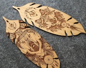 Wolf Feather Bookmark, Wolf Bookmark, Wood Bookmark, Bookmark Exchange, Christmas Tree Ornament, Bookmark, Wolf Gift