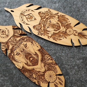 Laser Engraved Wolf Feather Bookmark: Solid Cherry Wood
