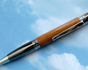 Wall Street Style Pen Made from Mahogany with A Gun Metal Finish and A Christian Fish center band and cap