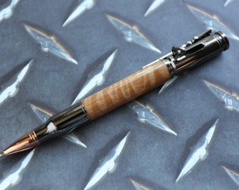 Bullet Pen Made With Asian Satinwood And A Gun Metal Finish, Military Style Pen, 30 Caliber Pen