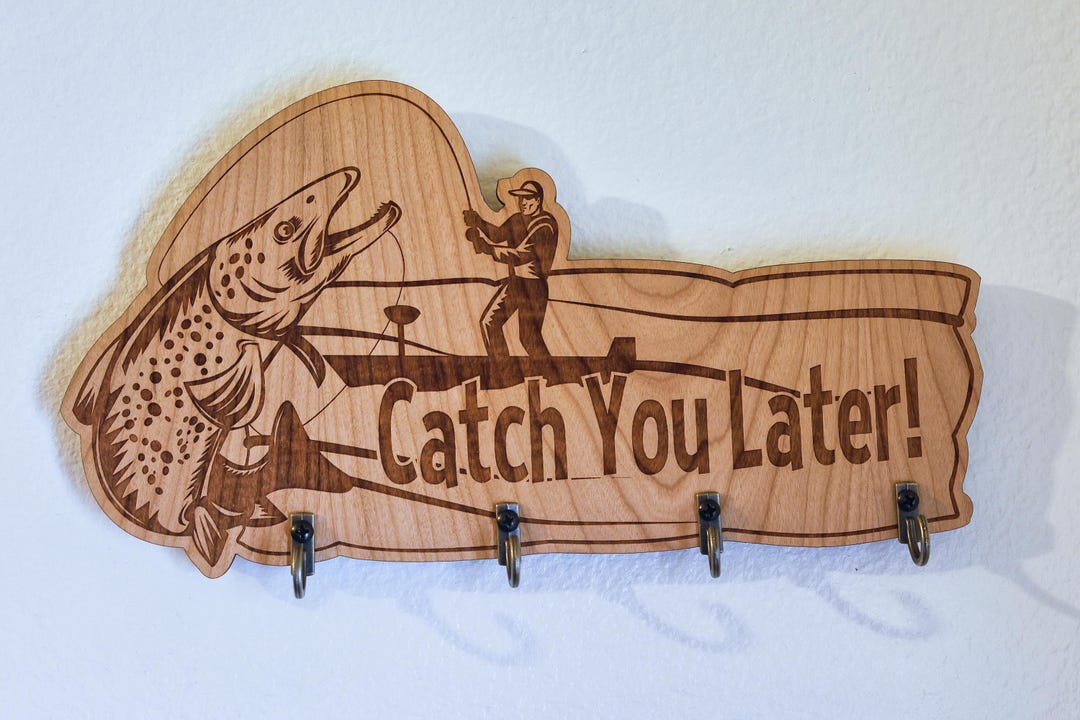 Trout Fishing Key Rack: Cherry Wood Fisherman Gift - Etsy