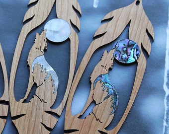 Howling Wolf Feather Bookmark, Wood Bookmark, Bookmark Exchange, Mother Of Pearl Bookmark, Unique Bookmark, Wolf Gift, Turquoise Paua Shell