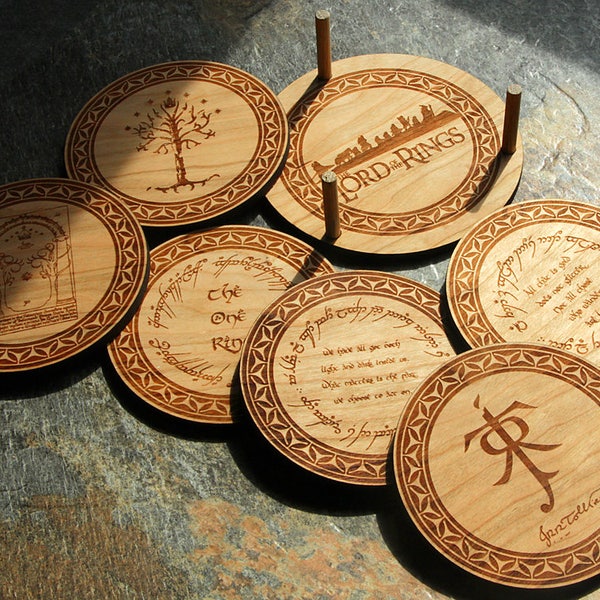 Lord Of The Rings Style Coasters, LOTR Coasters, Fantasy Coasters, Tolkien, Set Of 6 Coasters