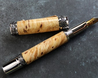 Executive Fountain Pen Made From Spalted Tamarind With Gun Metal Chrome finish