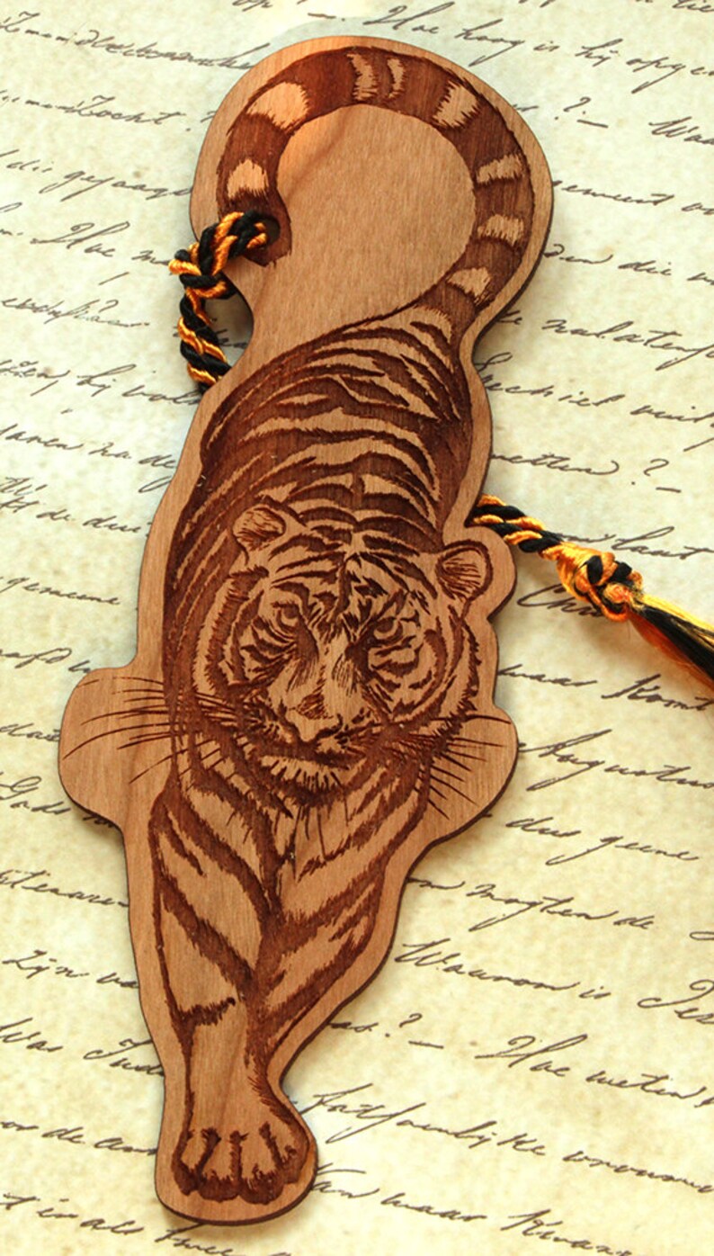 Tiger Bookmark Tiger Shaped Bookmark Wood Bookmark Animal  Etsy