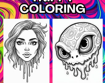 100 páginas para colorear psicodélicas alucinantes. Caras que gotean para colorear. Dibujos psicodélicos. Arte. Libros para colorear psicodélicos.