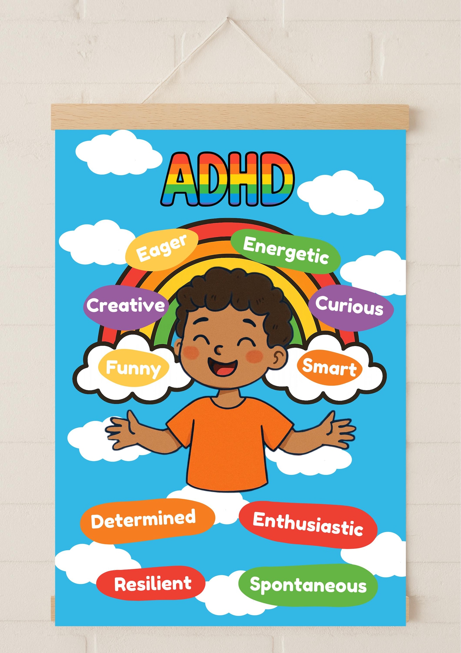 ADHD Rainbow Affirmation Poster | 10 Positive Affirmations for Kids ...