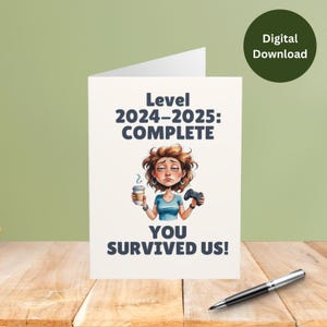 Cartão engraçado para professor para imprimir | Cartão dobrável de fim de ano 5x7 | Download digital em PDF A4 | Presente humorístico de agradecimento ao professor | Hilário