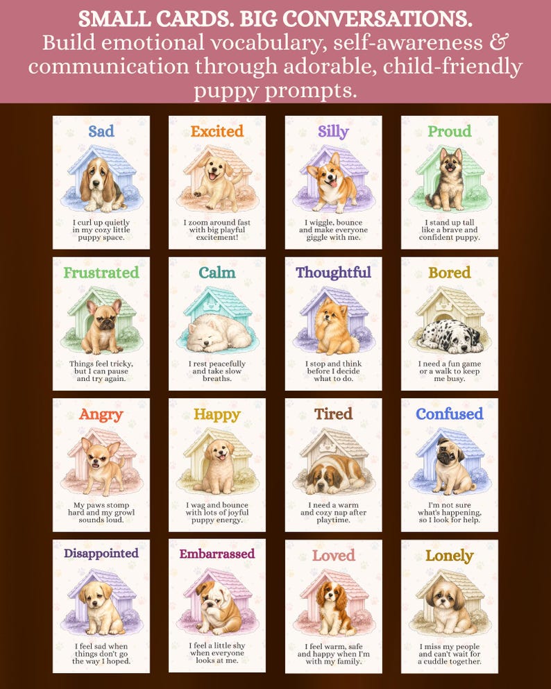 Puppy Feelings Flashcards | Dog Emotions Cards for Kids | SEL Emotional ...